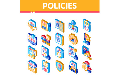 Policies Data Process Isometric Icons Set Vector