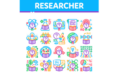 Researcher Business Collection Icons Set Vector Illustrations