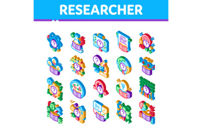 Researcher Business Isometric Icons Set Vector