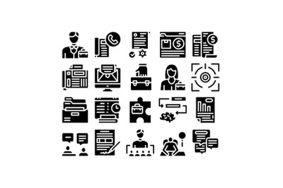 Administrator Business Glyph Set Vector Illustration