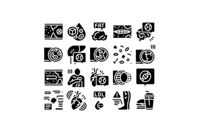 Atherosclerosis Vessel Glyph Set Vector Illustration