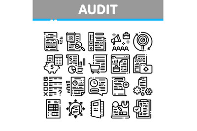 Audit Finance Report Collection Icons Set Vector