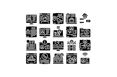 Digital Identity User Glyph Set Vector Illustration