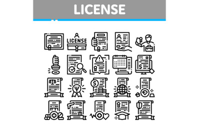 License Certificate Collection Icons Set Vector Illustrations