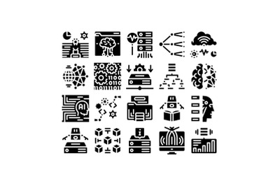 Machine Learning Ai Glyph Set Vector Illustration