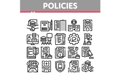 Policies Data Process Collection Icons Set Vector