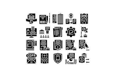 Policies Data Process Glyph Set Vector Illustration