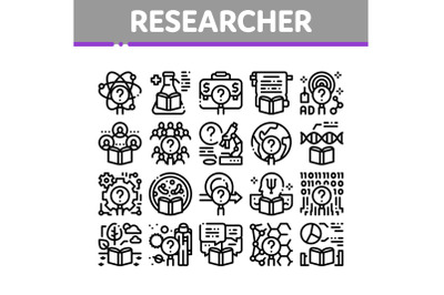 Researcher Business Collection Icons Set Vector Illustrations