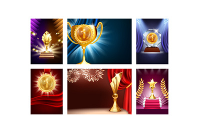 Award Creative Promotional Posters Set Vector