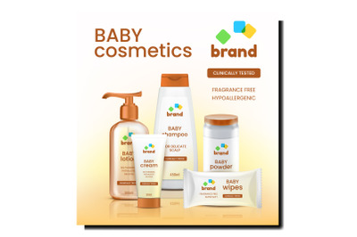 Baby Cosmetics Set Creative Promo Poster Vector