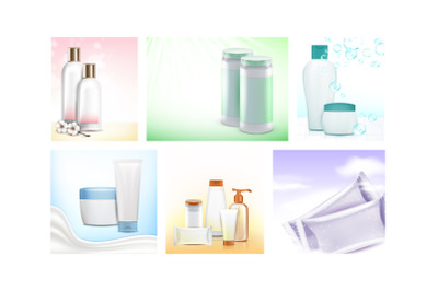 Baby Cosmetics Promotional Posters Set Vector