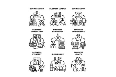 Business Strategy Set Icons Vector Black Illustration