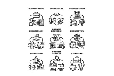 Business Service Set Icons Vector Black Illustration