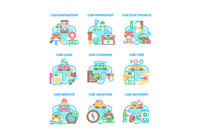 Car Repair Service Set Icons Vector Illustrations