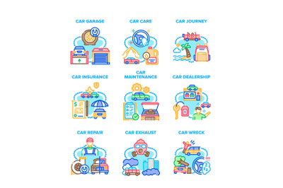 Car Repair Garage Set Icons Vector Illustrations