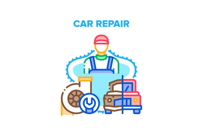 Car Repair Work Vector Concept Color Illustration