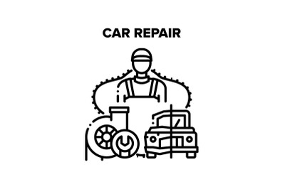 Car Repair Work Vector Black Illustration