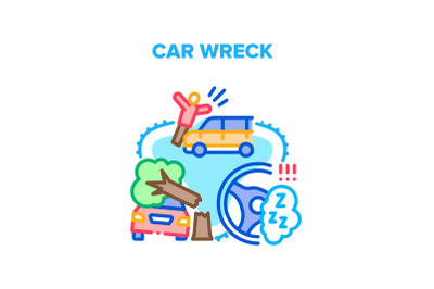 Car Wreck Crash Vector Concept Color Illustration