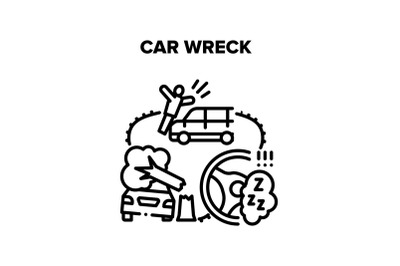 Car Wreck Crash Vector Black Illustration