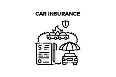 Car Insurance Vector Black Illustration