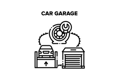 Car Garage Place Vector Black Illustration