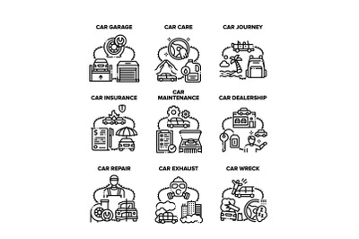 Car Repair Garage Set Icons Vector Black Illustration