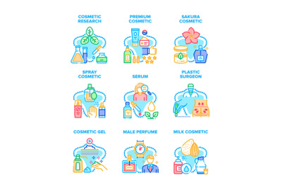 Cosmetic Research Set Icons Vector Illustrations