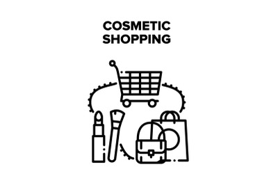 Cosmetic Shopping In Store Vector Black Illustration