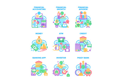 Financial Account Set Icons Vector Illustrations