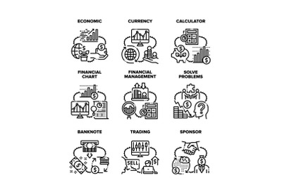 Finance Economic Set Icons Vector Black Illustration