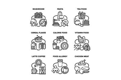 Food Collection Set Icons Vector Black Illustration