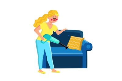 Handheld Vacuum Girl Use For Cleaning Sofa Vector