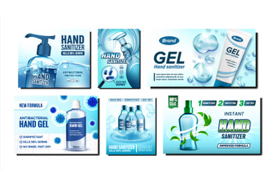 Hand Sanitizer Creative Promo Posters Set Vector