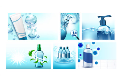 Hand Sanitizer Creative Promo Posters Set Vector