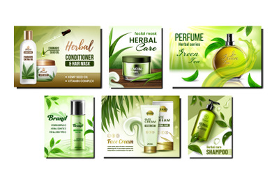 Herbal Cosmetic Promotional Posters Set Vector