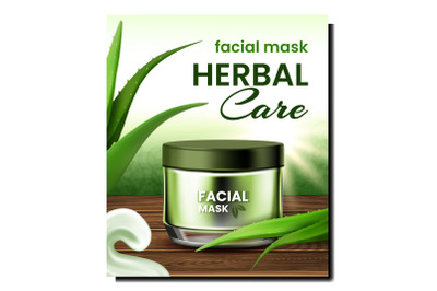 Herbal Care Facial Mask Promotional Banner Vector