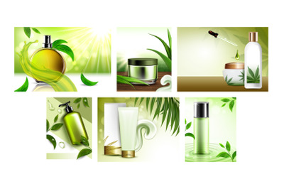 Herbal Cosmetic Promotional Posters Set Vector