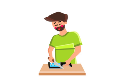 Knife Sharpener Man Use For Prepare Utensil Vector