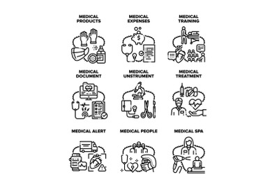 Medical Products Set Icons Vector Black Illustration