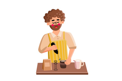 Milk Frother Tool Man Use For Prepare Latte Vector