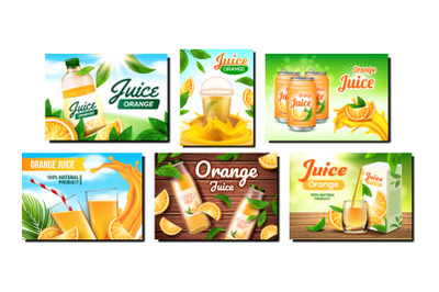 Orange Juice Creative Promotion Posters Set Vector