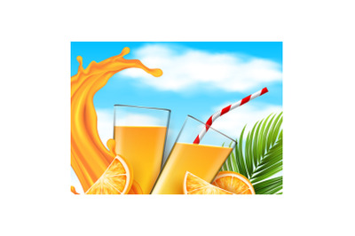 Orange Juice Fresh Drink Promotional Poster Vector