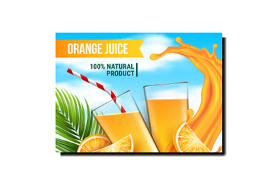 Orange Juice Fresh Drink Promotional Poster Vector