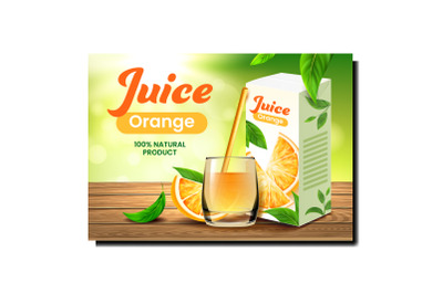 Juice Orange Natural Product Promo Banner Vector