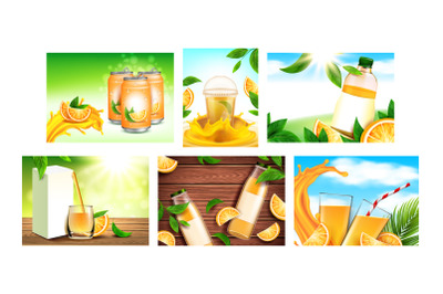 Orange Juice Creative Promotion Posters Set Vector