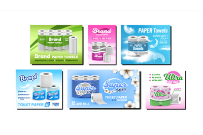 Towels And Toilet Paper Promo Posters Set Vector