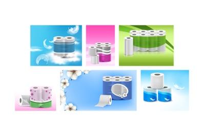 Towels And Toilet Paper Promo Posters Set Vector