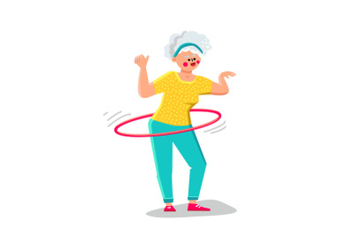 Senior Woman Exercising With Hula Hoop Vector