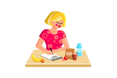 Shopping List Writing Girl On Kitchen Table Vector