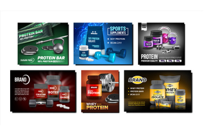 Sports Supplements Promotional Posters Set Vector